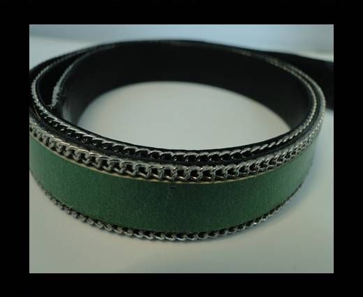 Flat Leather with Chain- Green-10mm