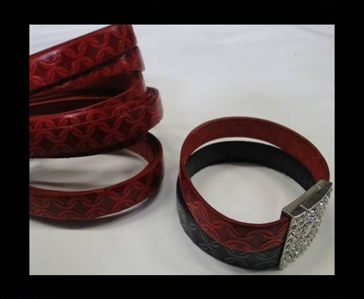 Design Embossed Leather Cord - 10mm - Chain style-Red