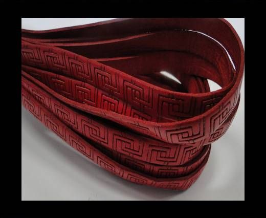Design Embossed Leather Cord - 10mm - Papyrus style-Red