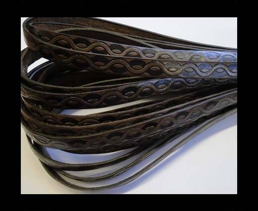 Design Embossed Leather Cord - 10mm - Chain style2-Dark Brown