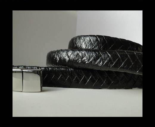 Real Nappa Flat Woven Cords - 15 mm - Shiny Dark Black