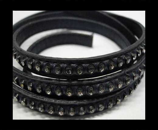 Real Nappa Flat Leather with swarovski crystals - 6mm - Dark blu