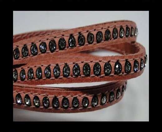 Real Nappa Flat Leather with swarovski crystals - 6mm - Pink