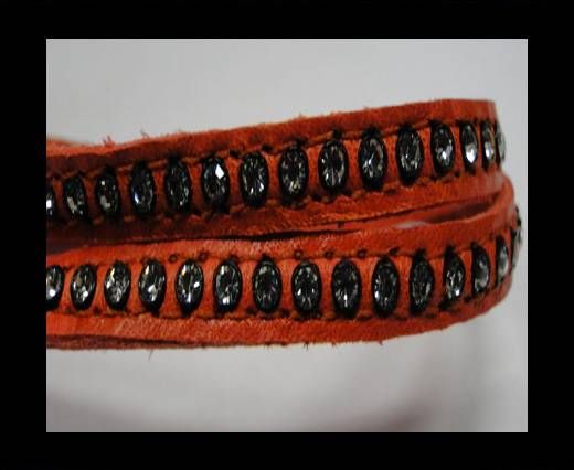 Real Nappa Flat Leather with swarovski crystals - 6mm - Red