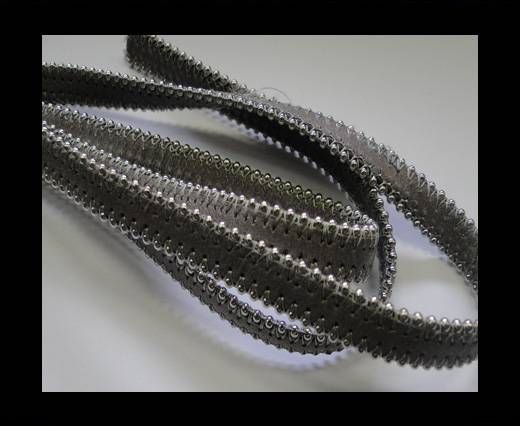 Real Nappa Flat Leather with steel balls chains-10mm-Light Grey