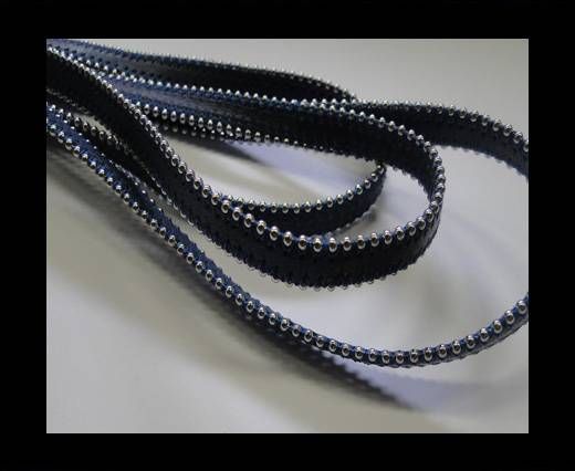 Real Nappa Flat Leather with steel balls chains-10mm-Navy Blue