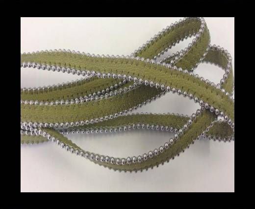 Real Nappa Flat Leather with steel balls chains-10mm-Pea Green