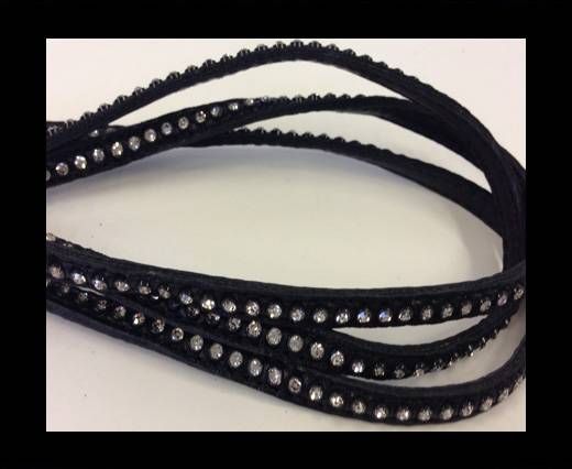 Real Nappa Flat Leather with swarovski crystals-6mm-Black