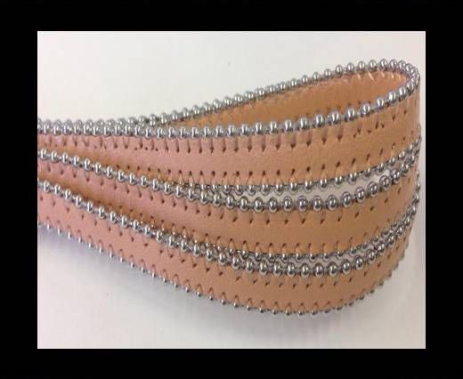 Real Nappa Flat Leather with steel balls chains-10mm-Peach