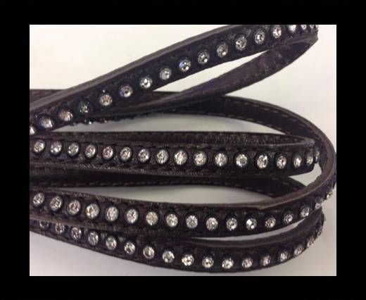 Real Nappa Flat Leather with swarovski crystals-6mm-Dark brown