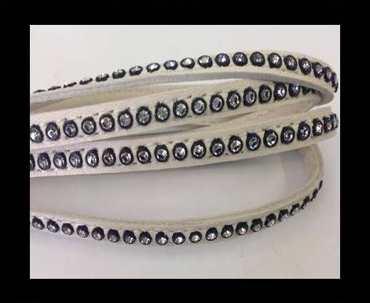 Real Nappa Flat Leather with swarovski crystals-6mm-Ivory