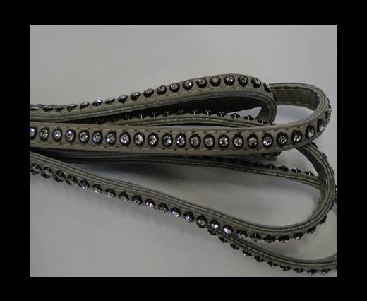 Real Nappa Flat Leather with swarovski crystals - 6mm - light gr