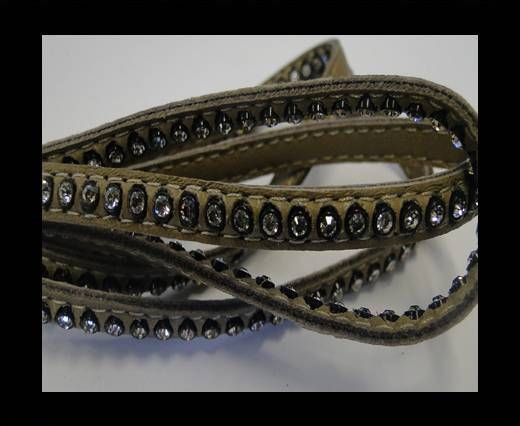 Real Nappa Flat Leather with swarovski crystals - 6mm - light ta