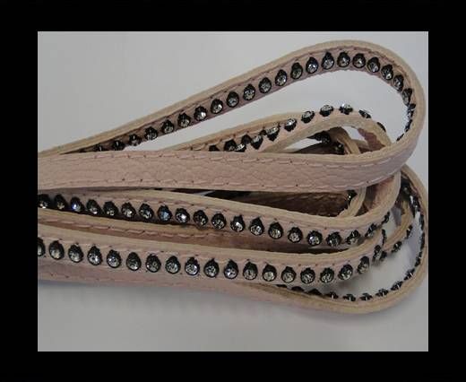 Real Nappa Flat Leather with swarovski crystals - 6mm - pastel p