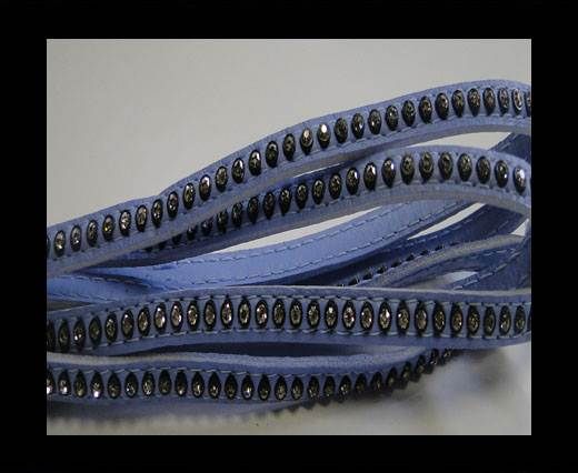 Real Nappa Flat Leather with swarovski crystals - 6mm - sky blue
