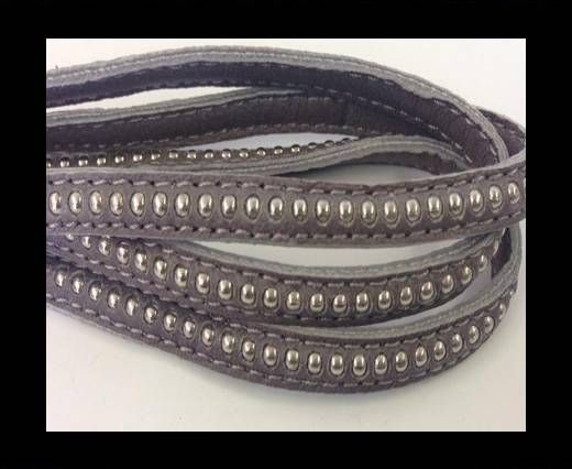 Real Nappa leather with silver plated ball chains-6mm-Grey