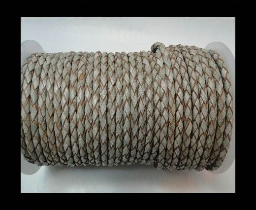 Round Braided Leather Cord-Grey White-3mm