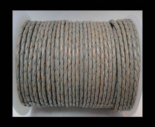 Round Braided Leather Cord-Light Grey-3mm
