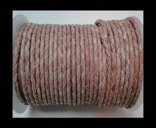 Round Braided Leather Cord-Taupe White-3mm