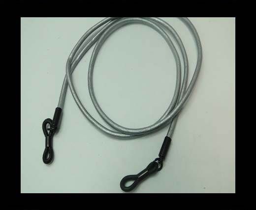 Round Leather Glass Hangers - 3mm -METALLIC SILVER