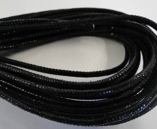 Round stitched nappa leather cord 2,5mm-lizard black + paillettes transparent