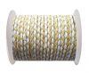 Round Braided Leather Cord SE/B/28-Yellow-White - 8mm