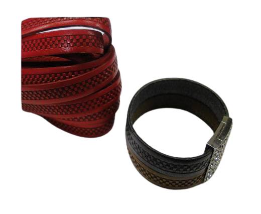 Design Embossed Leather Cord - 10mm - Bricks style-Red