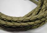 Fine Braided Nappa Leather Cords  - olive -6mm