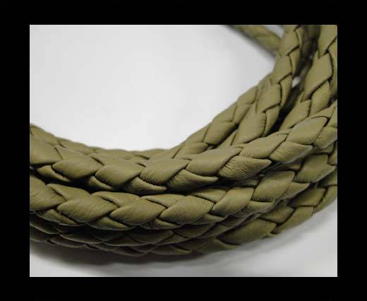 Fine Braided Nappa Leather Cords  - olive -6mm