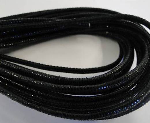 Round stitched nappa leather cord 2,5mm-lizard black + paillettes transparent