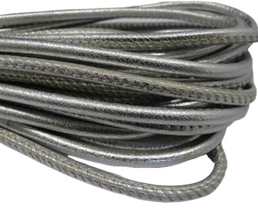 Round stitched nappa leather cord Metallic Silver  -4mm