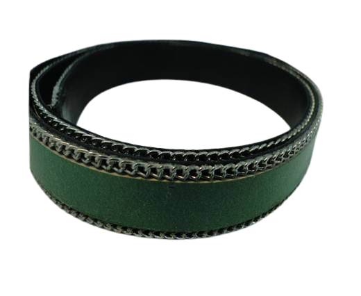 Flat Leather with Chain- Green-10mm