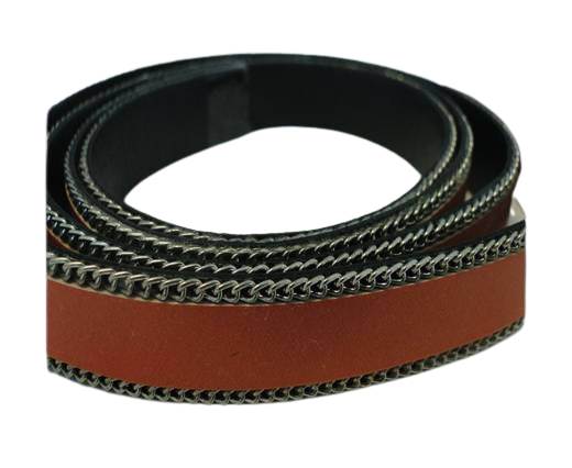Flat Leather with Chain- Orange-10mm