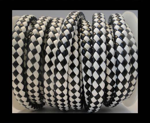 Flat Thick Braided Leather -10mm- Black and White