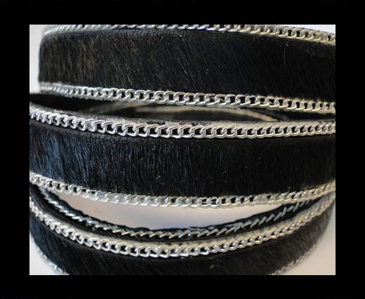 Hair-on leather with Chain - Black  - 10mm