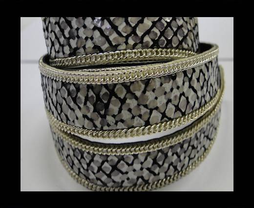 Hair-on leather with Chain - 14 mm - Black and white python