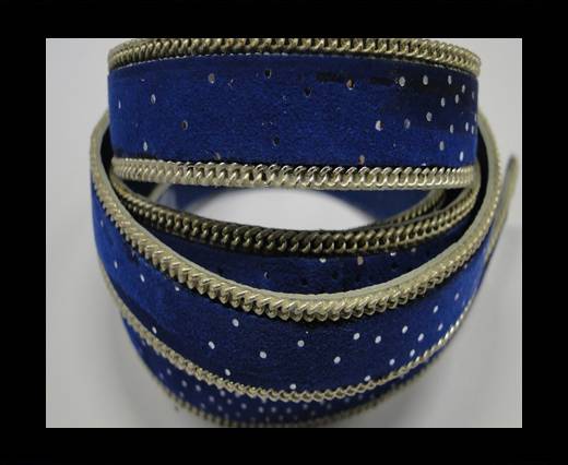 Hair-on leather with Chain - 14 mm - Blue dotted