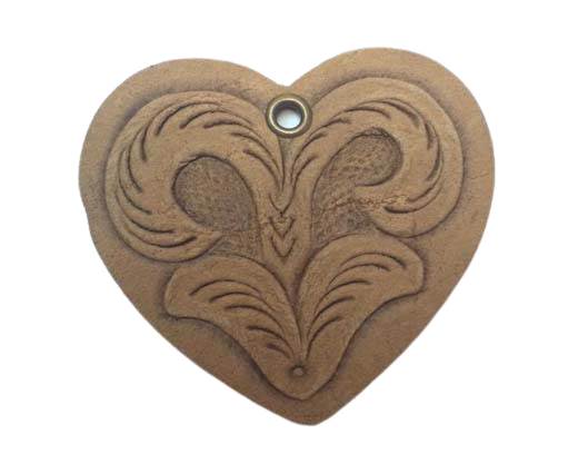 RoundHeart 4cm - style 3 - Natural Leather Embossed