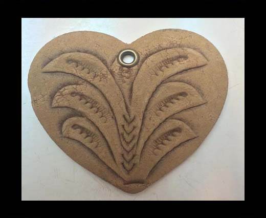Heart 4cm - style 2 - Natural Leather Embossed