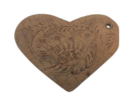 Heart 8cm - style 4 - Natural Leather Embossed