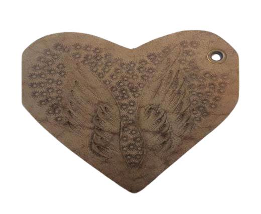 Heart 8cm - style 5 - Natural Leather Embossed