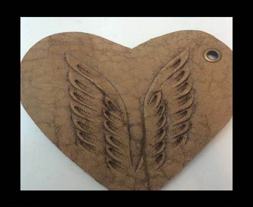 Heart 8cm - style 3 - Natural Leather Embossed