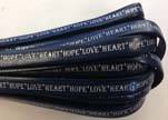 Real Flat Leather-10mm-Hope Love Heart style-dark blue-silver