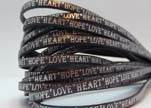 Real Flat Leather-10mm-Hope Love Heart style-grey with silver