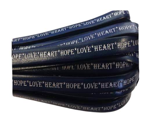 Real Flat Leather-10mm-Hope Love Heart style-dark blue-silver