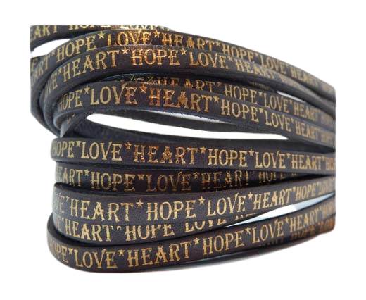 Real Flat Leather-10mm-Hope Love Heart style-grey with gold