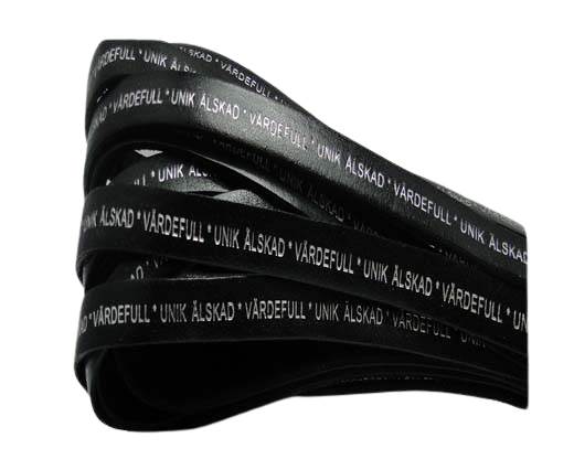 Real Flat Leather-LEV  SKRATTA  ÄLSKA * -Black and Silver-10mm