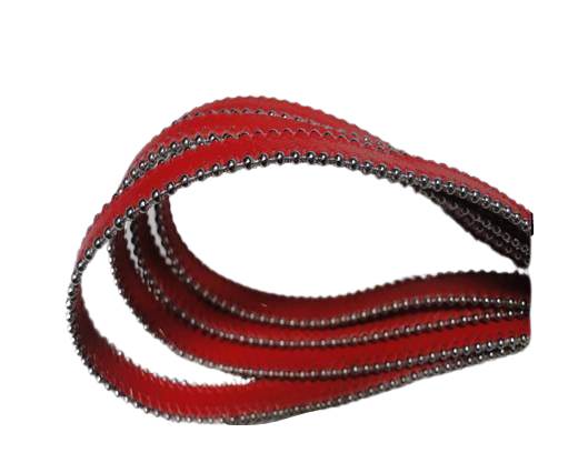 Real Nappa Flat Leather with steel balls chains - 10mm -  Red