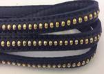 Real Nappa leather with gold plated ball chains-6mm-Dark blue
