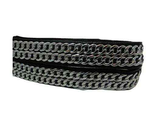 Real Nappa Leather Chain Stitched-10mm-Double-Black
